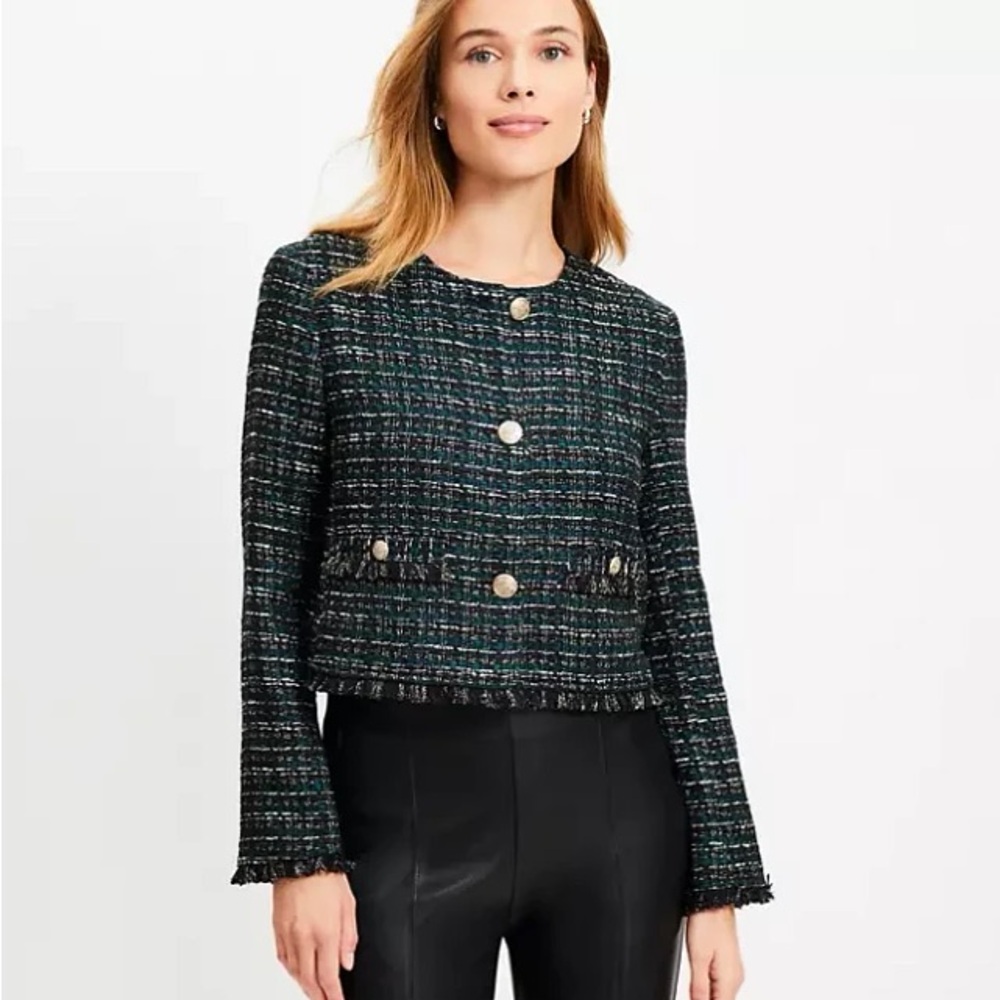 LOFT Black Tweed Blazer with Gold Buttons